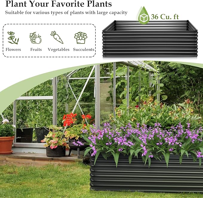6x1.6x3.6ft Galvanized Raised Garden Bed Dual Use Metal Elevated Planter Box &amp Log Storage Rack Rectangular Planter Bed with Open Bottom Design for Vegetables Flowers (2)