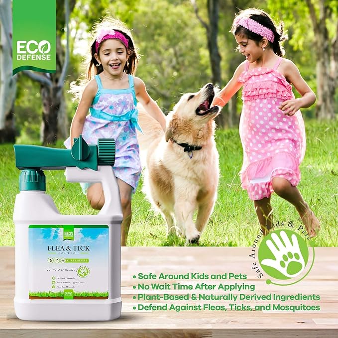 Eco Defense Flea Tick and Mosquito Spray for Yard and Perimeter - Safe Around Kids Pets Plants - Outdoor Barrier Control &amp Repellent - Ready-to-Spray Covers Up to 5000 sq ft