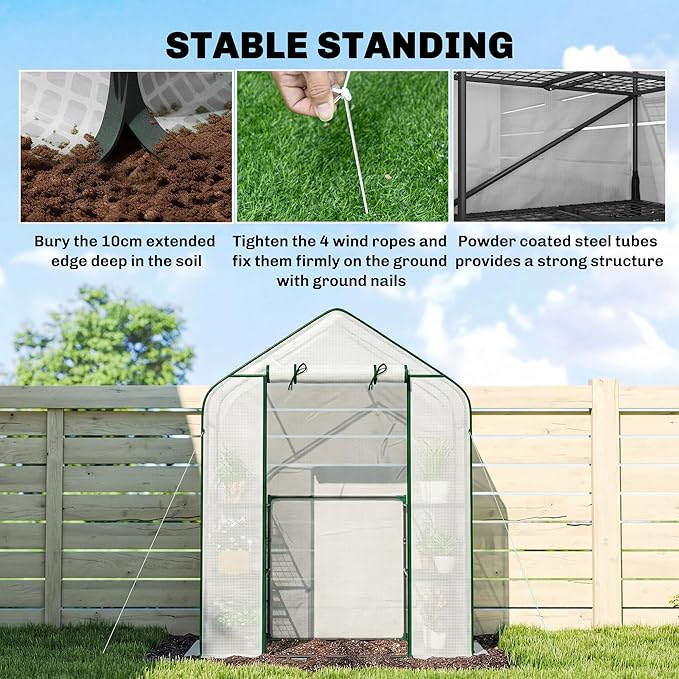 Outsunny 4.7' x 2.3' x 6.2' Small Greenhouse for Outdoors 3 Tiers 6 Shelves Portable Greenhouse with UV-Resistant PE Cover Walk-in Green House with Roll-Up Door White