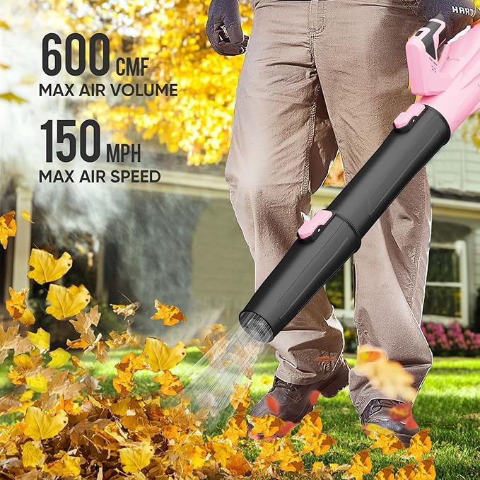 STEELITE 21V Cordless Leaf Blower 150 MPH 600 CFM High-Performance Airflow Lightweight Electric Blower for Lawn Care Patio Cleaning Leaves &amp Dust Includes 2 x 2.0Ah Batteries - Pink