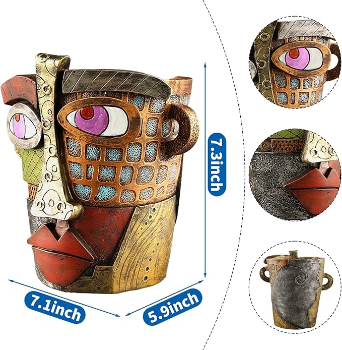 Abstract Face Planters Pots HeadUnique Head Planter for Indoor PlantsFunny Face Flower PotColorful Plant Pots for Outdoor Garden Decor and Home Art Decoration(Classic)