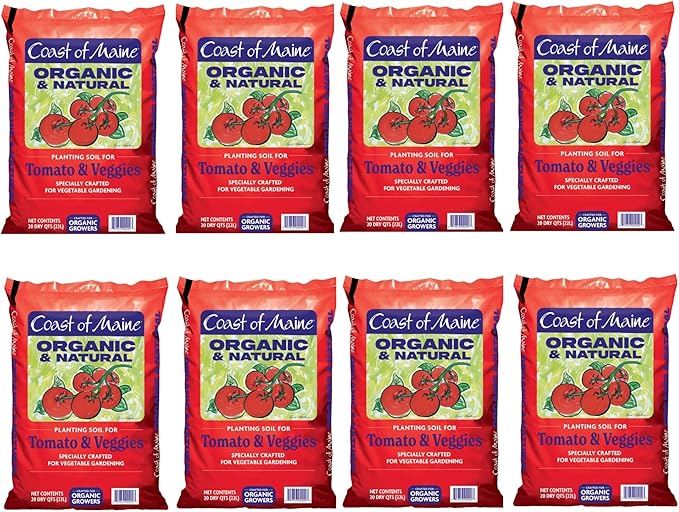 Coast of Maine Tomatoes and Veggies 20qt (Pack of 8) Organic and Natural Planting Soil Crafted for Vegetable Gardens and Organic Growers