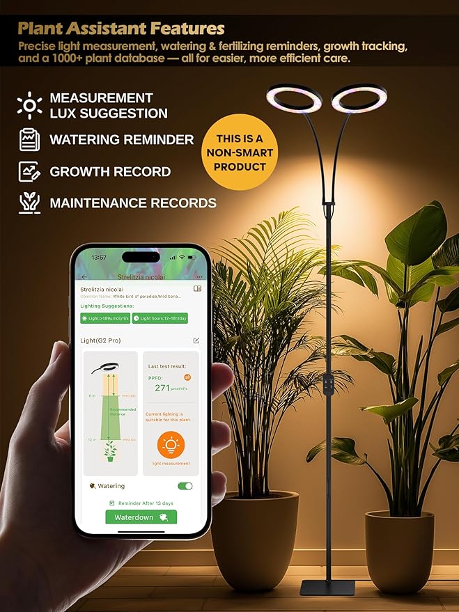 GLOWRIUM Grow Lights for Indoor Plants Full Spectrum LED Grow Light Stepless Dimming3 Lighting Mode and Adjustable Height Plant Light with 3/9/12/16H Timer (Black 48W)