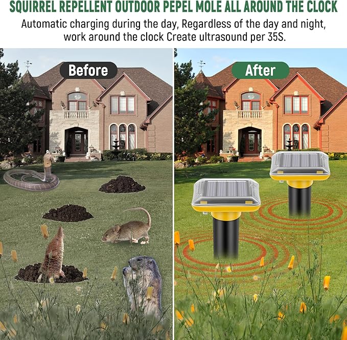 Mole Repellent Solar Powered2025 Upgraded Gopher Repellent Ultrasonic Solar PoweredVole Repeller Outdoor for Lawns Garden YardGopher Trap Killer for MoleSnake (Yellow6 Pack)