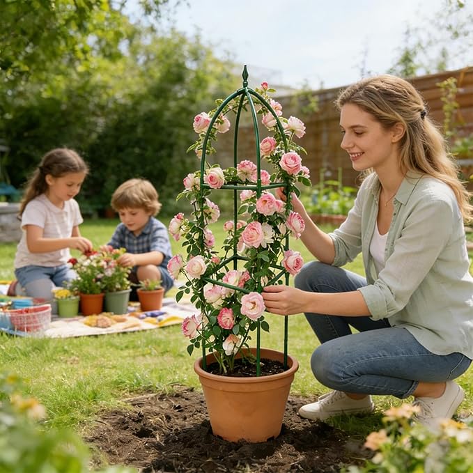 Garden Trellis for Climbing PlantsAdjustable Height Metal Obelisk Frame | Climbing Trellis - for Balcony House Outside Wedding Vegetable Flower Fruit