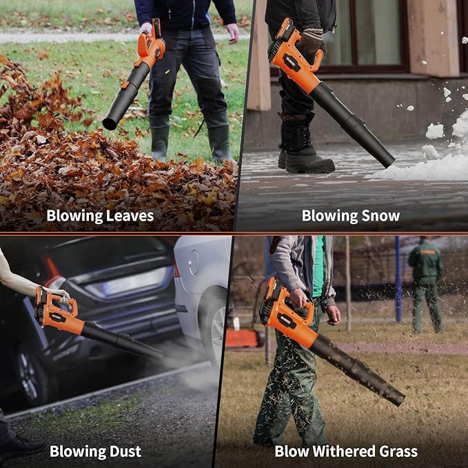 LEAPUL Leaf Blower Cordless 21V Electric Leaf Blower with 2×2.0Ah Batteries &amp 1 Fast Charger Lightweight Battery Powered Blower for Lawn Care Patio Cleaning