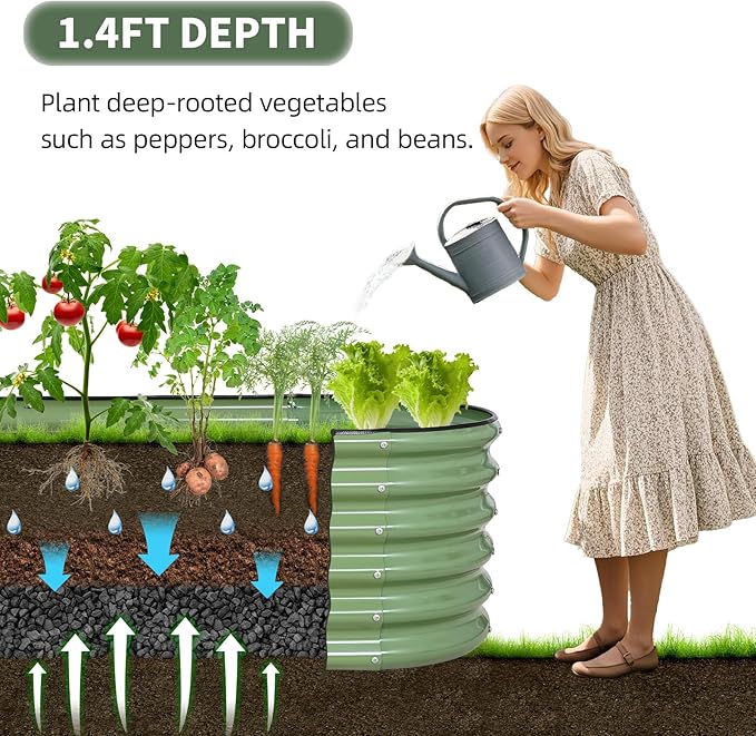 1MORE Galvanized Raised Garden Bed- Planter Garden Boxes Outdoor Raised Beds for Gardening 4x2x1.4ft Metal Garden Bed Kit for Vegetables Flower Planter Raised Bed with Protective Tape &amp Tools.G