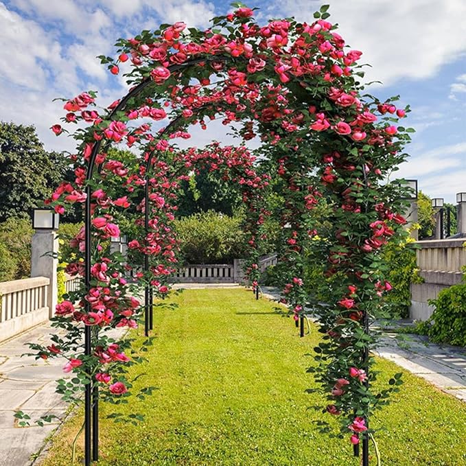 Garden Trellis - 47(L) * 94(H) inch Garden Arch for Climbing Plants Outdoor Thickened Plastic-Wrapped Anti-Rust Technology Suitable for Garden Lawn Wedding Festival Decoration（Black）