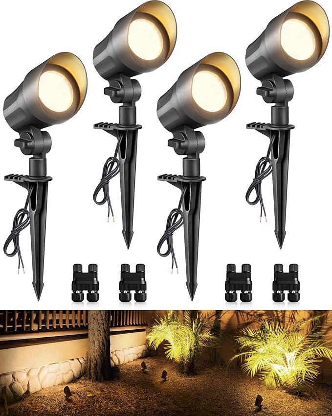 SUNVIE 6W Low Voltage Landscape Lighting LED Landscaping Lights Warm White Low Voltage Lighting Waterproof Landscape Spotlights with Connectors Spot Lights Outdoor for Tree Wall Pathway Yard 4 Pack