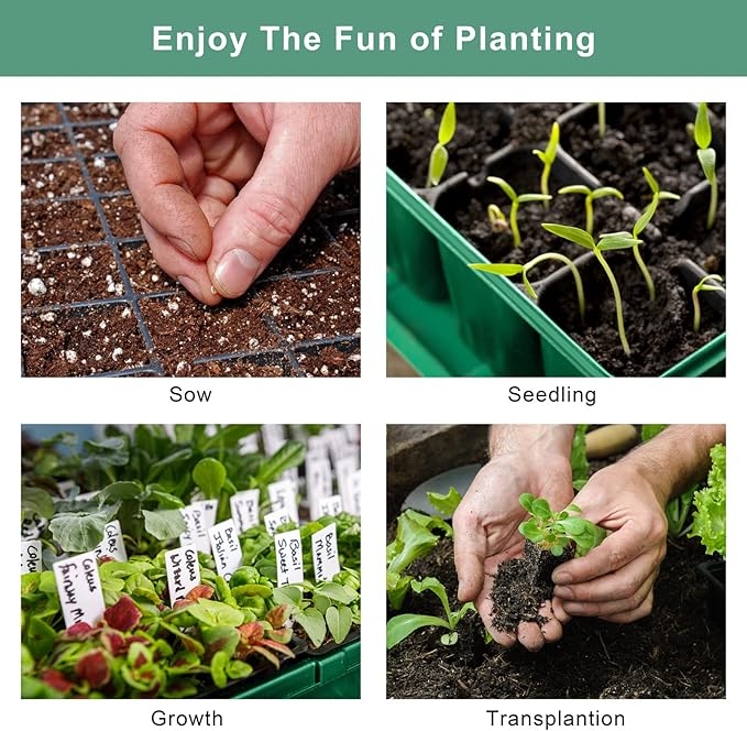 Elcoho 6 Pack Seed Starter Tray Kit 40 Cells Seedling Trays with Humidity Dome and Base Mini Propagator Plant Nursery Pots Total 240 Cells for Greenhouse Plants Growing Green