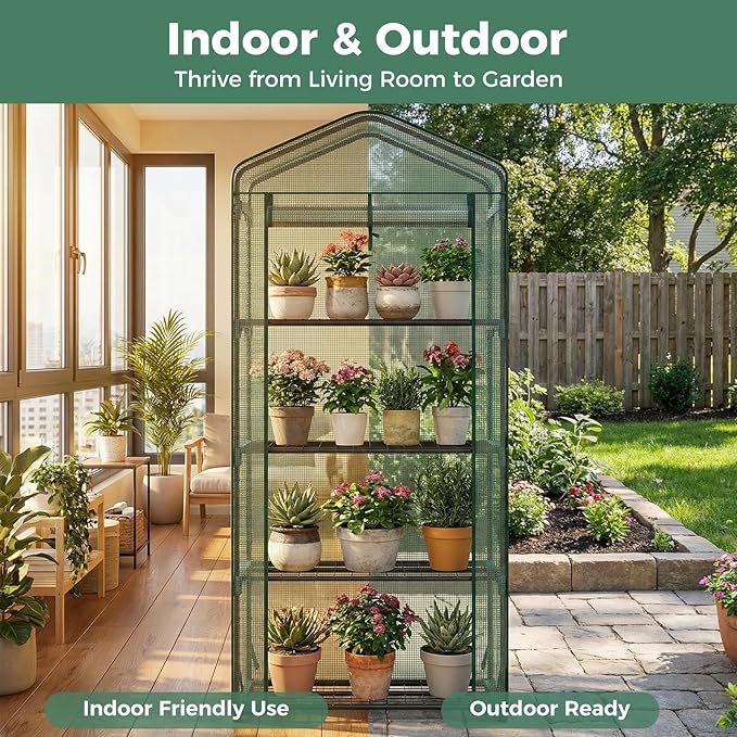 OLIXIS Greenhouse 27×19×63 4 Tier Portable Green House with Durable PE Cover Roll-up Zipper Door Small Greenhouses for Indoor Outdoor Balcony Porch Garden Patio Backyard Green Houses (Green)