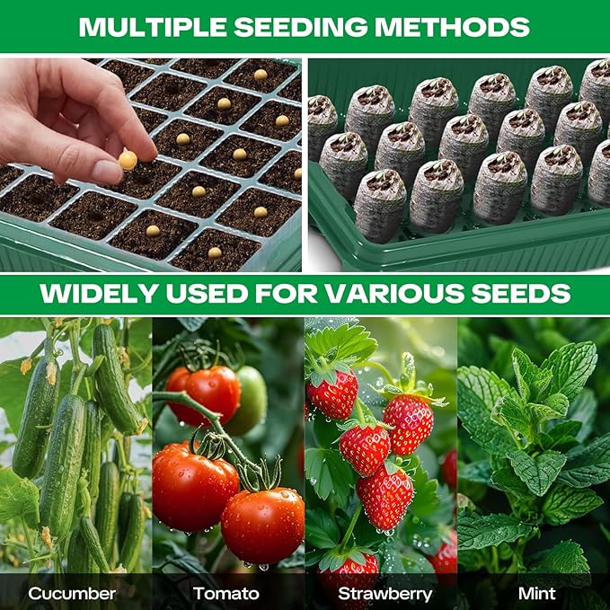 Seed Starter Tray with Grow Light &amp Heating Mat Digital Temperature Control 40-Cell Seed Starter Kit with Humidity Dome Reusable Seed Starter for Indoor Planting Seeds