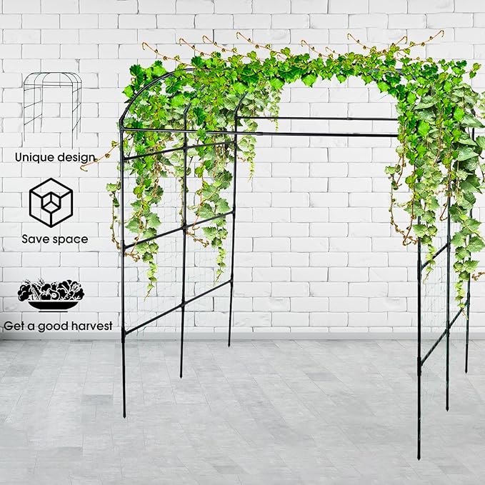 Garden Arch Trellis for Climbing Plants Outdoor Grape Vine Tomato Bean U Frame Plant Vegetable Support Cucumber Pergola for Backyard Black