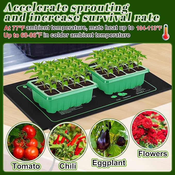 6 PCS Durable Seedling Heat Mat for Plants - 10'' x 20.5'' Bulk Seed Starting Heating Mat for Indoor Grarden Greenhouse Waterproof Warm Hydroponic Seed Mat for Plant Germination Growth