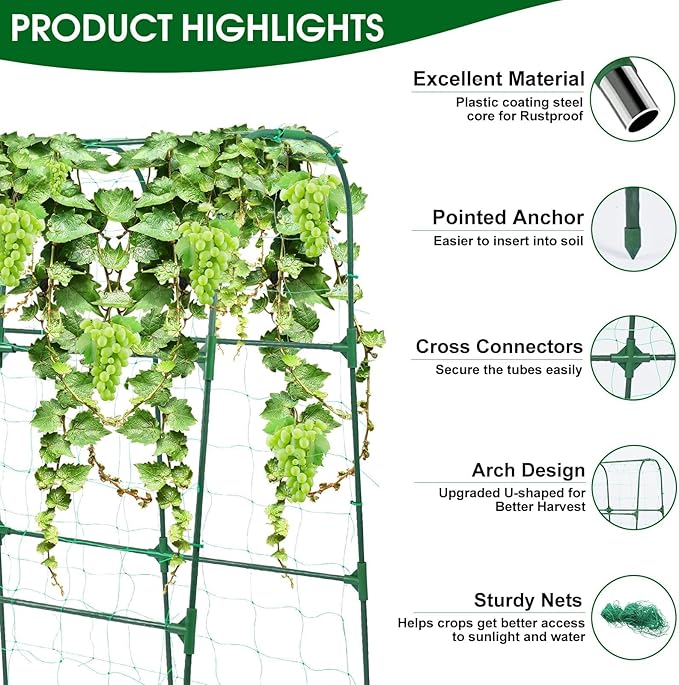 Garden Trellis for Climbing Plants Outdoor Cucumber Trellis for Raised Bed Garden Arch Trellis Support for Cucumbers Tomatoes Beans Peas 50x48 inch Metal Trellis with Netting Green