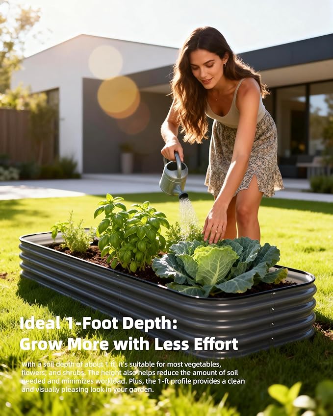 DaisyVibe Raised Garden Bed Kit Planter Raised Garden Boxes Outdoor Oval Large Metal Raised Garden Beds for Vegetables Flowers (Green 6.5ftx2ftx1ft)