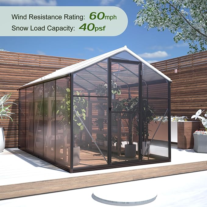 6.2x12.4FT Greenhouse for OutdoorsPolycarbonate Heavy Duty Greenhouse Large Winter Proof Walk-in Green House Aluminum Frame greenhouses for Outdoors Heavy DutyBlack