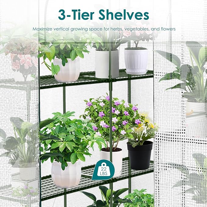 Twira Greenhouse for Outdoors 48 x 73.2 x 74.8 Walk in Plant Greenhouses Heavy Duty with Thicken PE Cover 3 Tiers 8 Shelves Greenhouse Plastic Portable Green House for Outside Patio Gardening