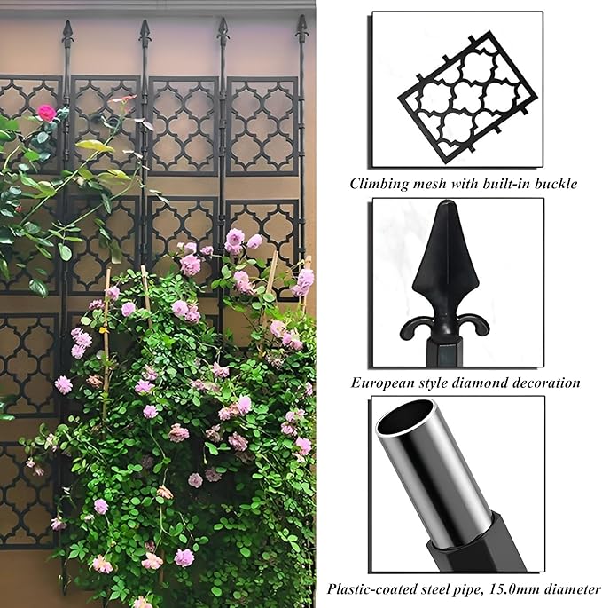 150cm 190cm 220cm 280cm Garden Trellis PE-Coated Metal Trellis Frame for Indoor Outdoor Support Netting for Climbing Plants Fencing Decorative Easy to Install(Black85 * 220cm)