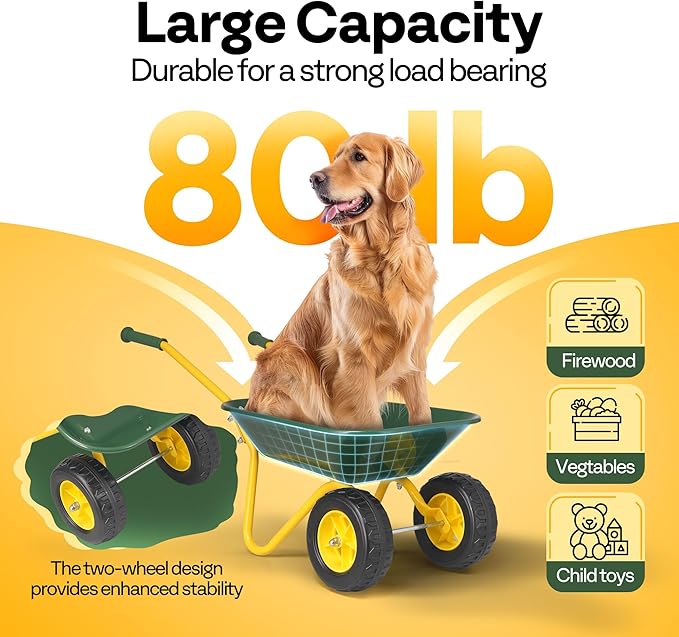 VIVOHOME Kids Wheelbarrow Children Garden cart with Toddler Gardening Tool Set Child Wheel Barrel Outdoor Indoor Toys Gift Green