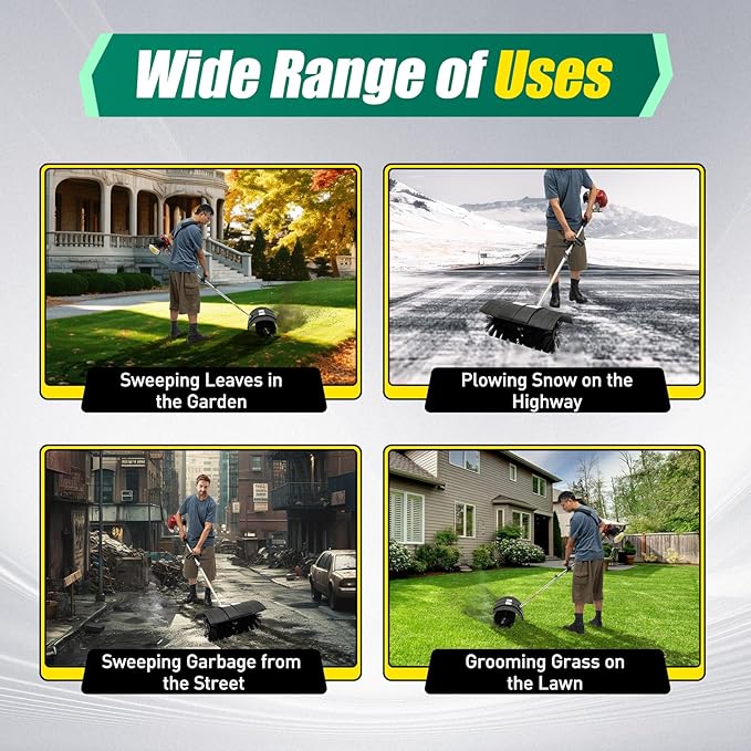 Gas Handheld Sweeper 52CC 2.3HP Gas Powered Artificial Lawn Sweeper Air Cooled Fuel Engine Gas Power Sweeping Broom Machine for Artificial Lawns Driveways Construction Site Sweeping