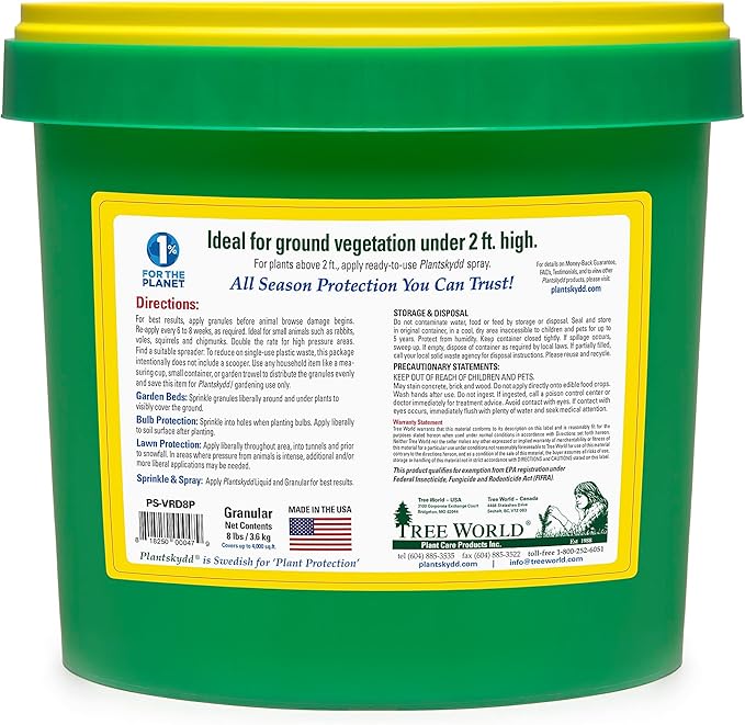 Plantskydd Animal Repellent - Repels Deer Rabbits Elk Moose Hares Voles Squirrels Chipmunks and Other Herbivores 8 LB Granular Pail (PS-VRD8P)
