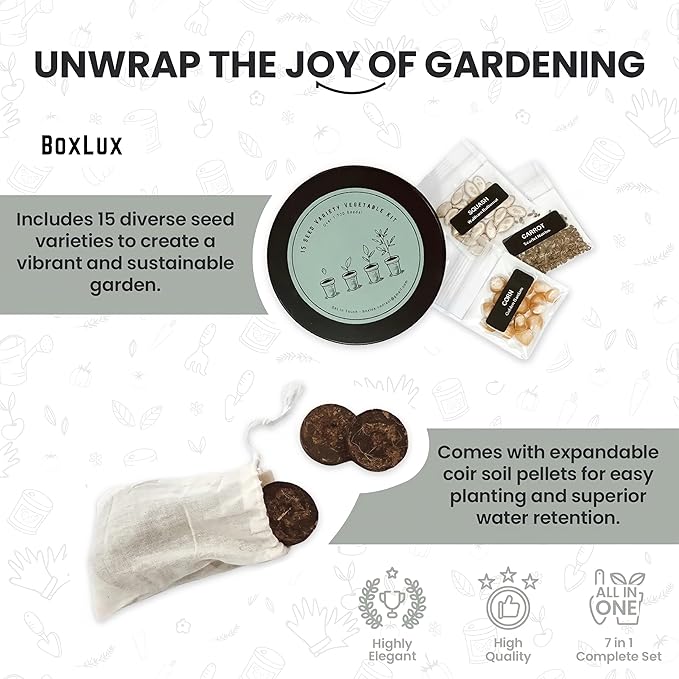 Copper Gardening Tools Gift Set Over 1700 Non GMO Vegetable Seeds Heavy Duty Steel Tools for Planting Garden Tool Kit for Women with Handbag and Coco Coir Soil Pellets Birthday Gardening Gift Box