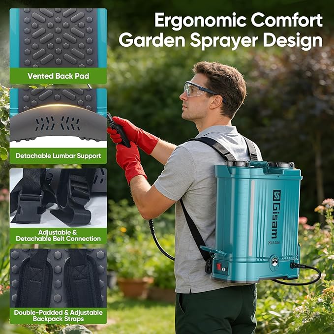 5.3Gal Battery Powered Backpack Sprayer 120PSI Adjustable Pressure Electric Sprayer Dual Batteries Telescopic Wand &amp Corrosion-Resistant Wand 5 Nozzles Sprayer for Planting Lawn Yard Garden