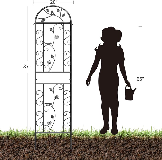 2 Pack 87x20in Garden Trellises Daisy &amp Bird Black Metal Coated Rustproof Trellis for Climbing Plants Outdoor Roses Vegetables Vines Cucumbers