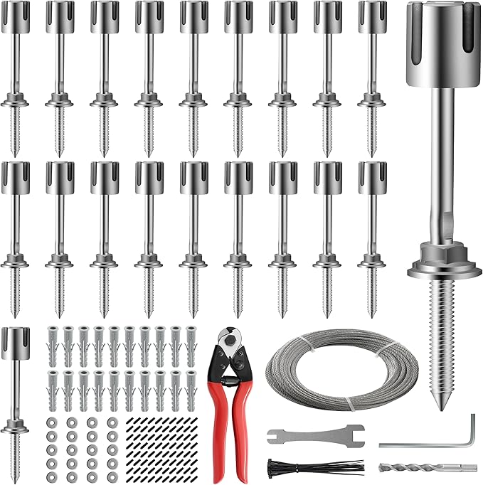 Wire Trellis for Climbing Plants Outdoor 20-Set Wall Wire Trellis Kit with 1/8in x 98ft Stainless Steel Cable &amp Cutter T316 Espalier System for Fence and Garden DIY Projects