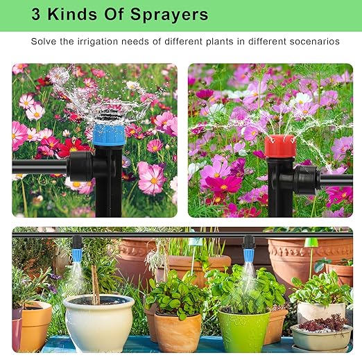 250FT Drip Irrigation Kit – 2026 New Quick-Connect Micro Irrigation System with 1/4'' 1/2'' Tubing Locking Nozzle Emitters Adjustable Misting Sprayers for Gardens LawnsRaised Beds and Greenhouses