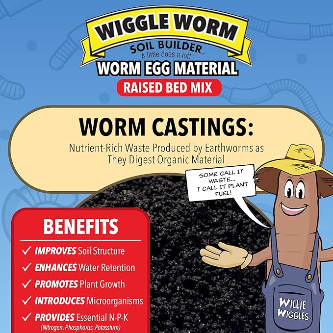 Raised Bed Mix 40lbs - Organic Soil and Fertilizer for Container Gardening - Worm Egg Material Mixed with Odor Free Pure Worm Castings