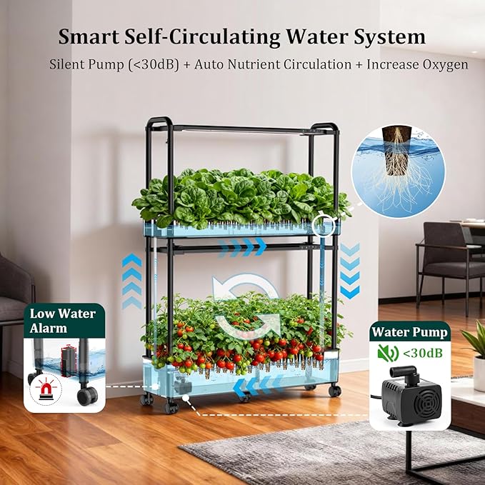 60-Pod Hydroponics Growing System Large Vertical Hydroponic Garden with Smart Full-Spectrum Grow Lights Auto Circulating Water Mobile Indoor Gardening System for Herbs Vegetables &amp Fruits