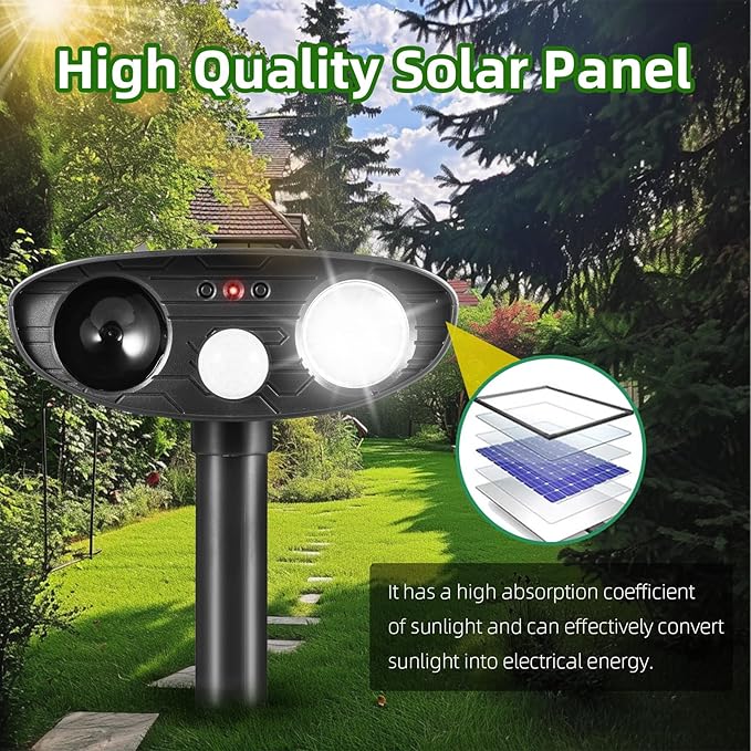 4Pack Ultrasonic Raccoon Repellent Outdoor Solar Animal Repellent with Motion Sensor&ampStrobe Light Cat Deterrent Outdoor Deer Repellent Device to Scare Skunk Squirrel Rabbit Repellent for Yard