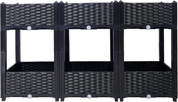 Planter Raised Beds - Elevated Garden Box with Drainage 47.2x15.7x27.7 Black for Vegetables Flowers Herbs