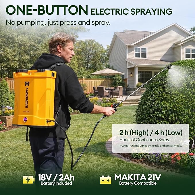 4.2 Gal Electric Backpack Sprayer 2-4h of Continuous Spray Equipped with Adjustable Wand &amp 5 Nozzles Auto Spraying for Garden Lawn Care Fertilizing &amp Weed Control (Battery Included)
