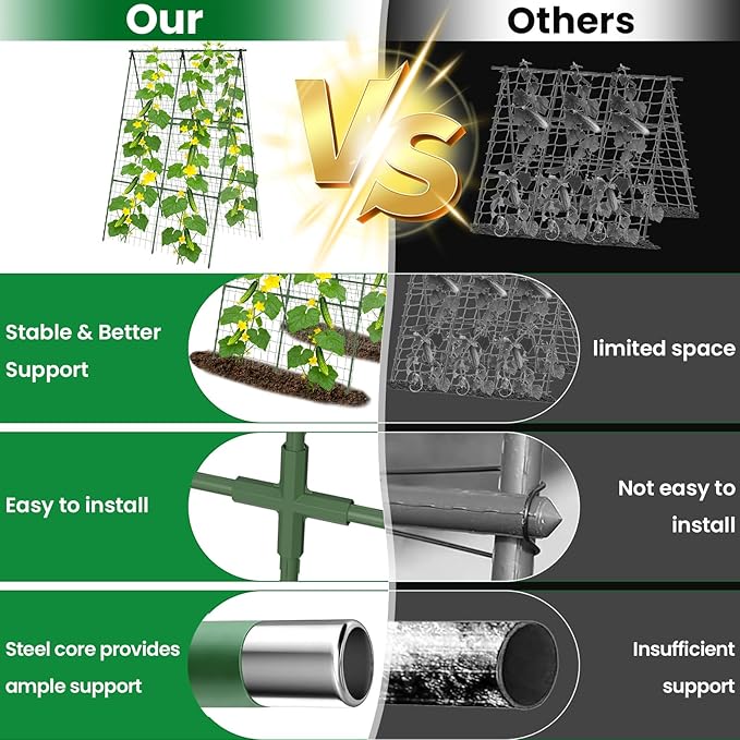 Cucumber Trellis for Raised Bed 32 L x 48 H A-Shape 2 Pack 11mm Garden Trellis for Climbing Plants Outdoor Metal Arch Trellis for Vegetables Plant Support for Tomato Pea Zucchini Grape Flowers