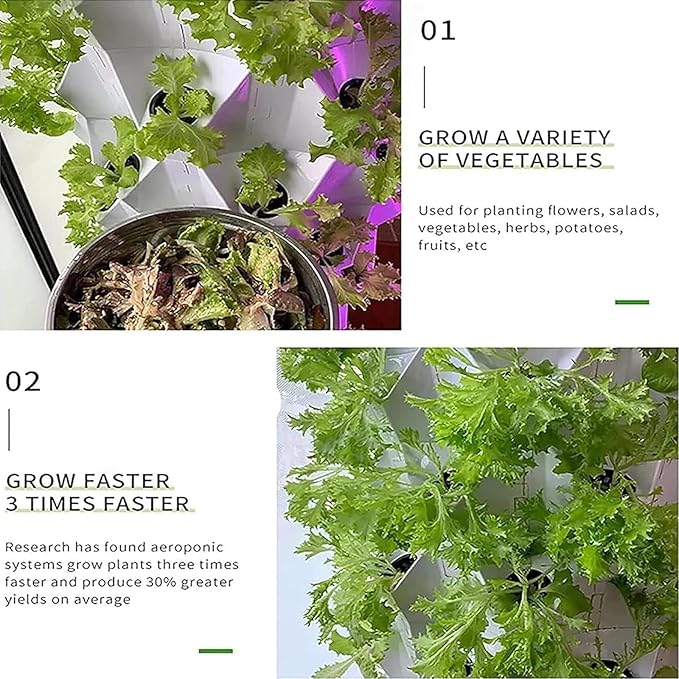 Hydroponic Tower Growing System Garden Hydroponic Growing System Vertical Tower Hydroponics Growing System for Vegetables Aeroponic Tower with Hydrating Pump Seeding Bed &amp Net PotsWhite-80Pot