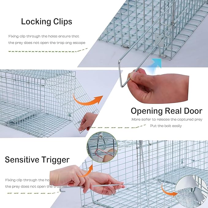 Live Animal Trap Cage with Cover Cat Trap for Stray Cats 42 Inch Heavy Duty Folding Skunk Traps with Real Door for Raccoons Opossums Groundhogs Skunks Feral Cats Squirrels