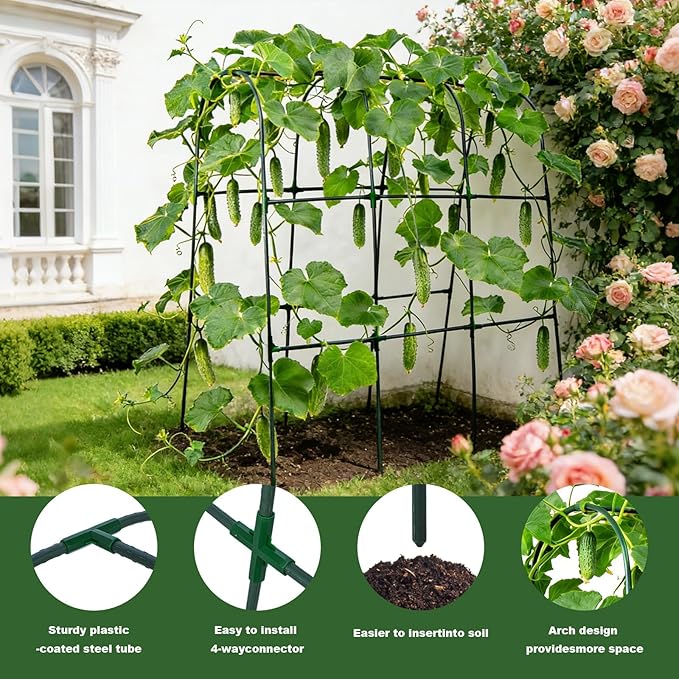 U-Shape Cucumber Trellis for Raised Beds - 47.2”x47.2”x21.6” Green Metal Arch Trellis Rust-Resistant Garden Plant Support for Climbing Vegetables Vines Flowers - Heavy Duty &amp Easy to Assemble
