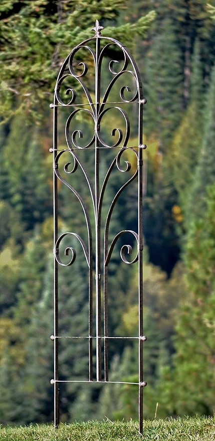 H Potter Large Metal Garden Trellis 73.5 Installed Height — 34-Lb Heavy Duty Iron Scroll Trellis for Roses Ivy &amp Clematis — 84 Overall with Ground Spikes Freestanding (GAR214 Large)