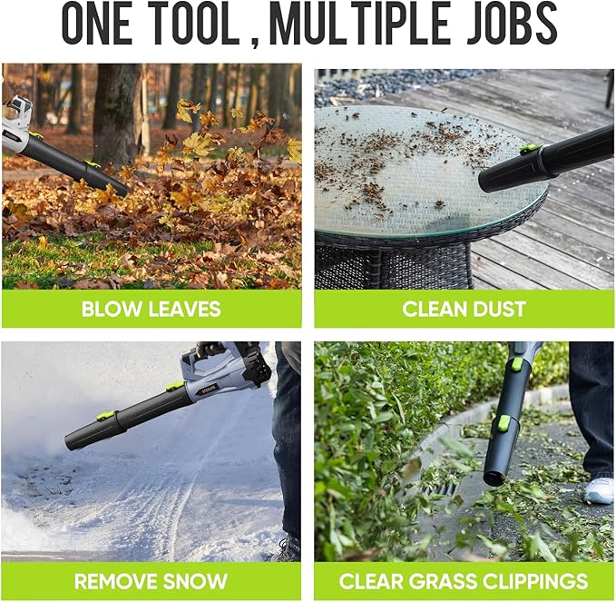 STEELITE 21V Cordless Leaf Blower 150 MPH 600 CFM High-Performance Airflow Lightweight Electric Blower for Lawn Care Patio Cleaning Leaves &amp Dust Includes 2 x 2.0Ah Batteries - Green