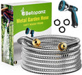 Garden Hose 50 ft Stainless Steel Metal Water Hose with Nozzle Flexible and Durable Rust Proof No-Kink Heavy Duty Leakproof 3/4'' Brass Fittings Lightweight Hose for Patio Lawn
