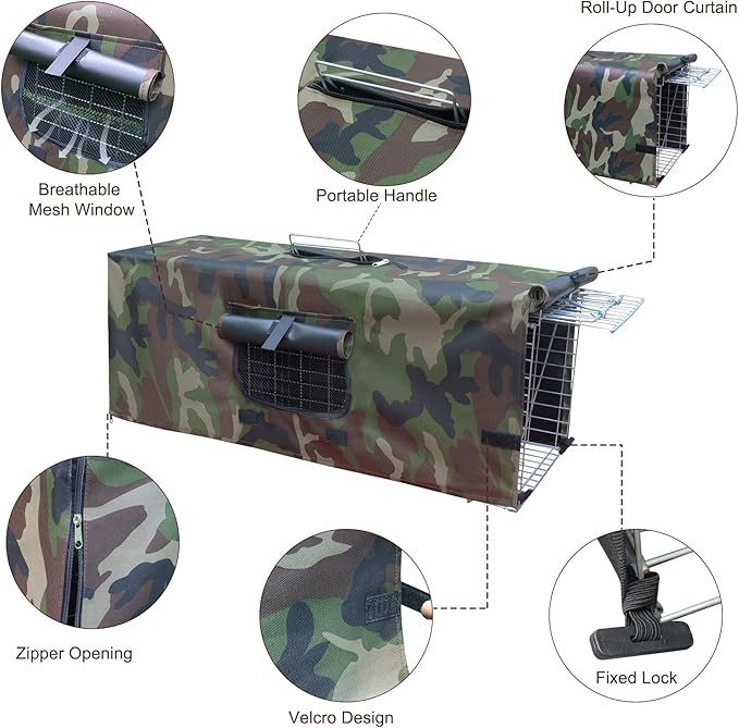 Live Animal Trap Cage with Cover Cat Trap for Stray Cats 32 Inch Heavy Duty Folding Skunk Traps with Real Door for Raccoons Opossums Groundhogs Skunks Feral Cats Squirrels-(32 x 10 x 12 inches)