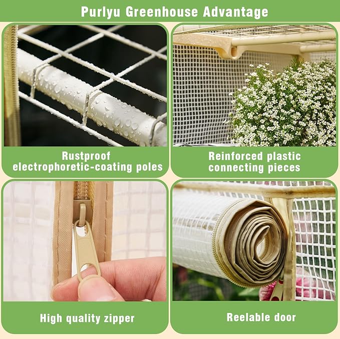 4-Tier Mini Greenhouse – Indoor or Outdoor Gardening Hot House with PE Zippered Cover and Metal Shelves for Growing Vegetables Flowers and Seedlings 63'' H x 27'' L x 19'' W (PLGH704OWW)