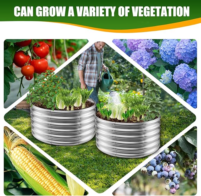 17 Tall Elevated Round Metal Rised Garden Bed- 2.7'x2.7' in Size and 0.8MM Thick Durable Planter Box for Vegetables Flowers Succulent at Patio/Garden Outdoor (Silver 2.7FT Diameter)