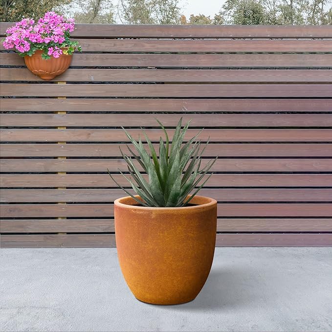 Kante 13.4 Dia Round Concrete Planter Large Outdoor Modern Indoor Decorative Plant Pots with Drainage Hole and Rubber Plug for Home and Garden Iron Oxide