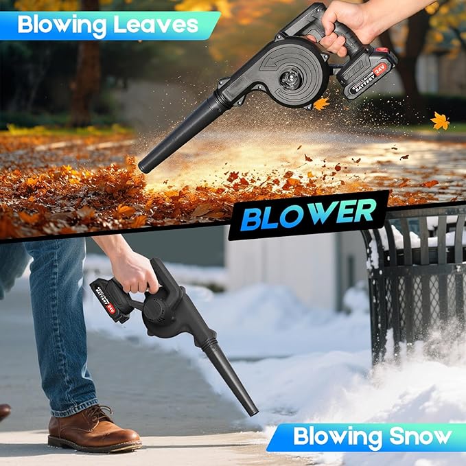 Leaf Blower Cordless 2 x 24V 2.0Ah Battery and Charger 150CFM 130MPH Electric Cordless Leaf Blower with Brushless Motor Handle Electric Blower Cleaner