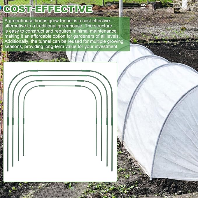 8 Sets 41.3x31.5 Garden Hoops for Raised Beds Greenhouse Hoops Grow Tunnel Durable Removable Row Cover Hoops for Garden Netting DIY Kits with 24 Clips