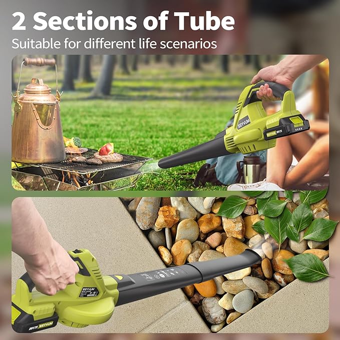 SEYVUM Leaf Blower 20V Cordless Blower with 2 x 2.0Ah Battery Electric Leaf Blowers for Lawn Care 320 CFM 150 MPH Battery Powered Leaf Blower for Patio Garden Cleaning Light Lemon Green